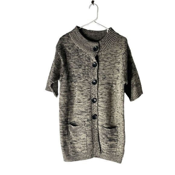 Women’s Wool Blend Knit Button Front Short Sleeve Cardigan Sweater with Pockets - Picture 1 of 8